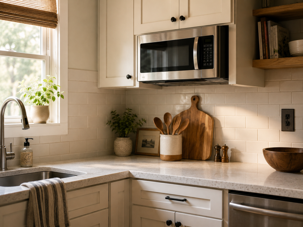 microwave and cabinet 