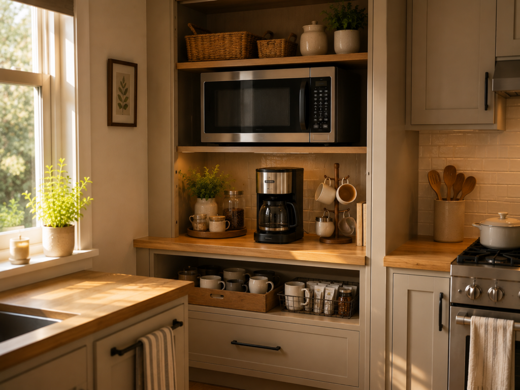 microwave and cabinet 