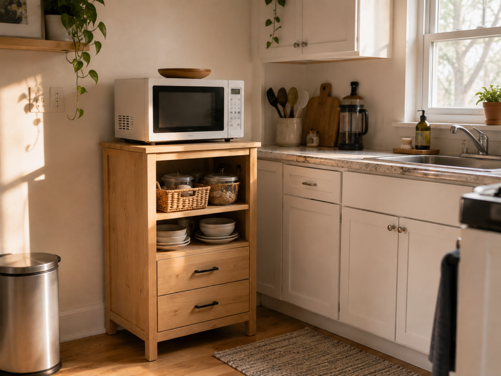microwave and cabinet 