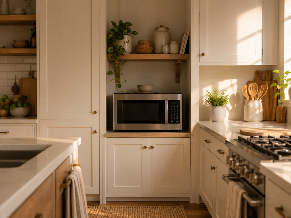 microwave and cabinet 