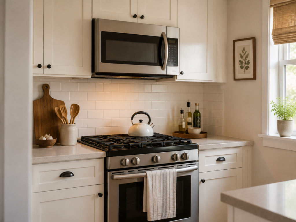 microwave and cabinet 