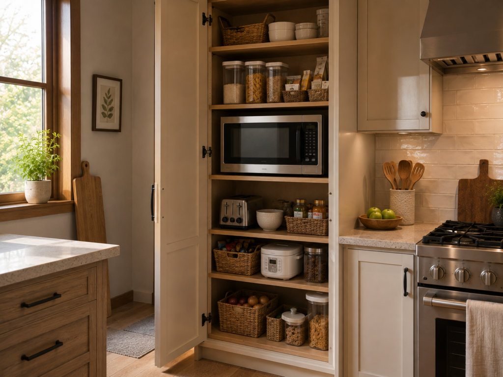 microwave and cabinet 