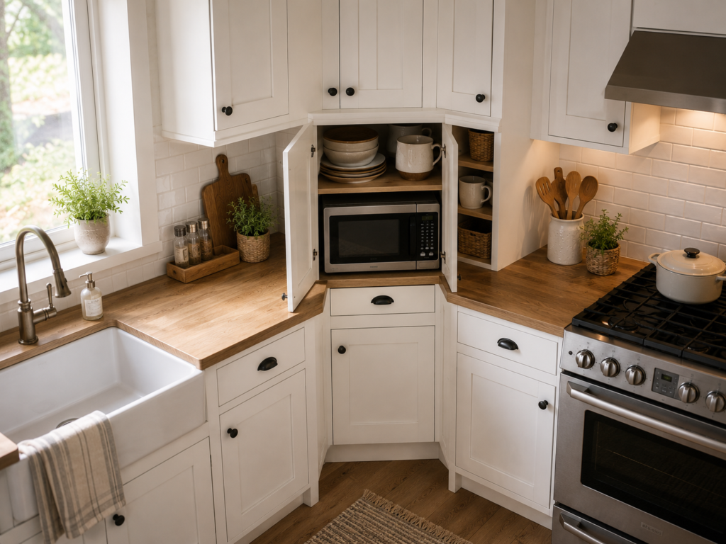 microwave and cabinet