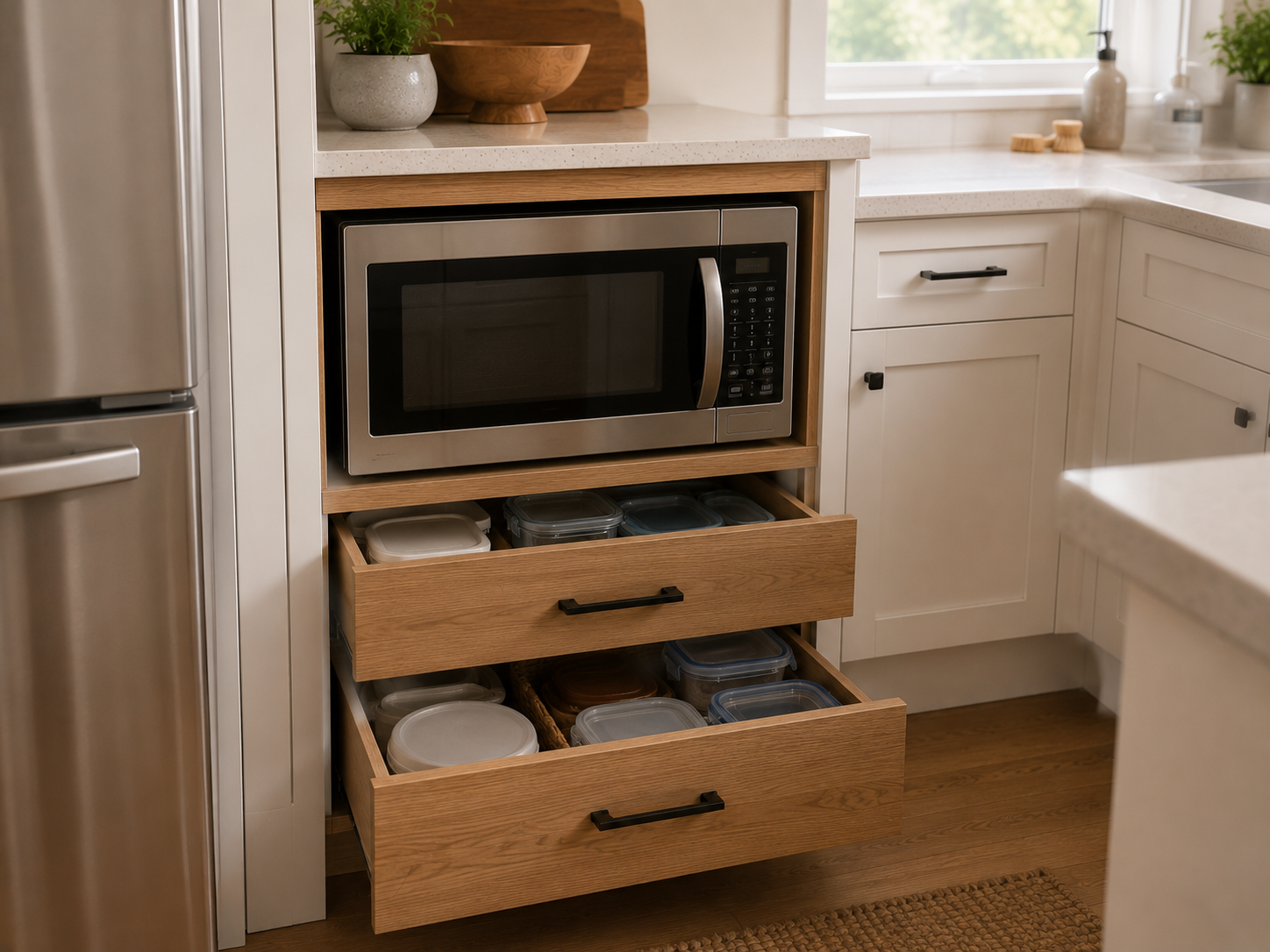 microwave and cabinet